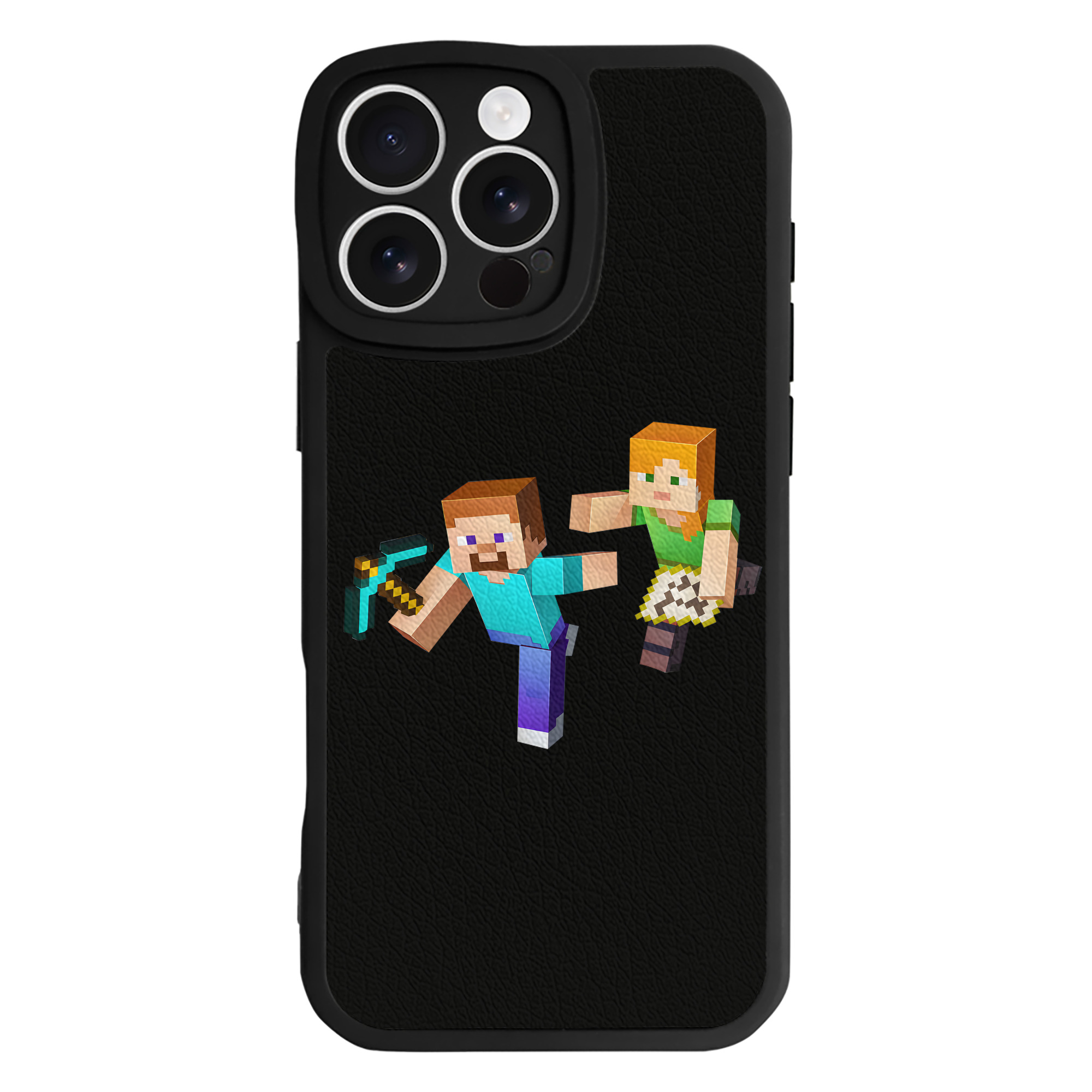 （画像用） マインクラフト ブロックの世界 Minecraft MC Block world 【iPhone 16シリーズ対応】シリコンスマホケース（レザー調） 材質：シリコン